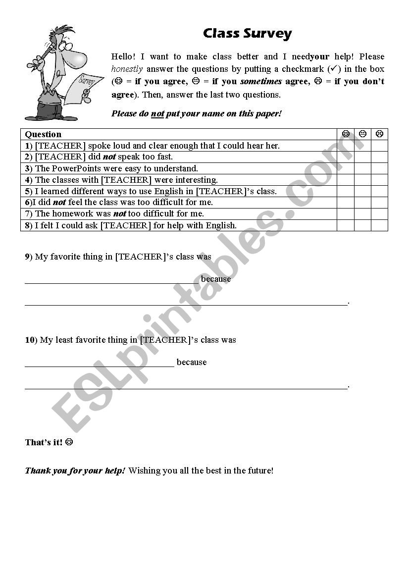 Class Survey worksheet