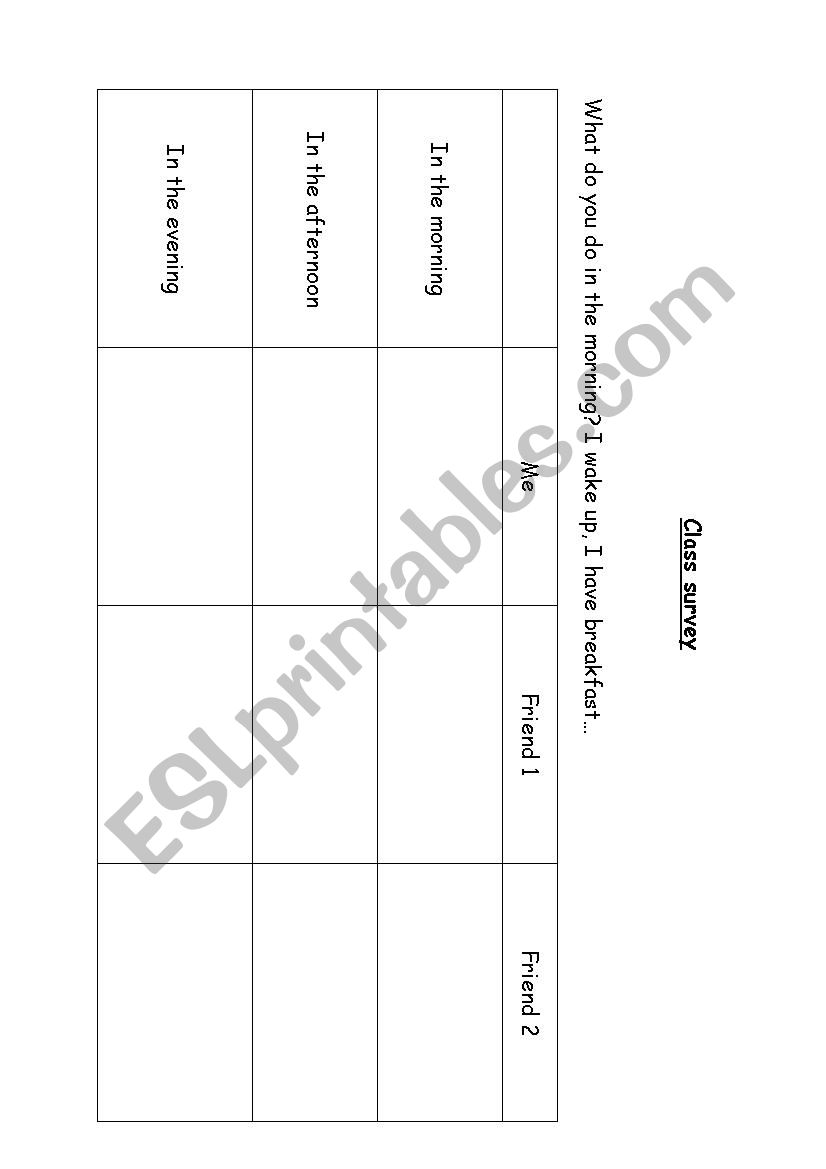 Class survey. What do you do in the morning/afternoon/evening...?