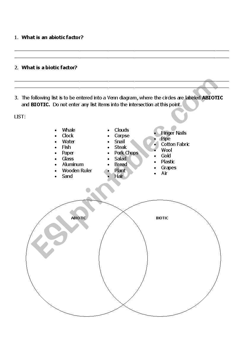 Biotic and abiotic factors - ESL worksheet by anamago21 Pertaining To Abiotic And Biotic Factors Worksheet