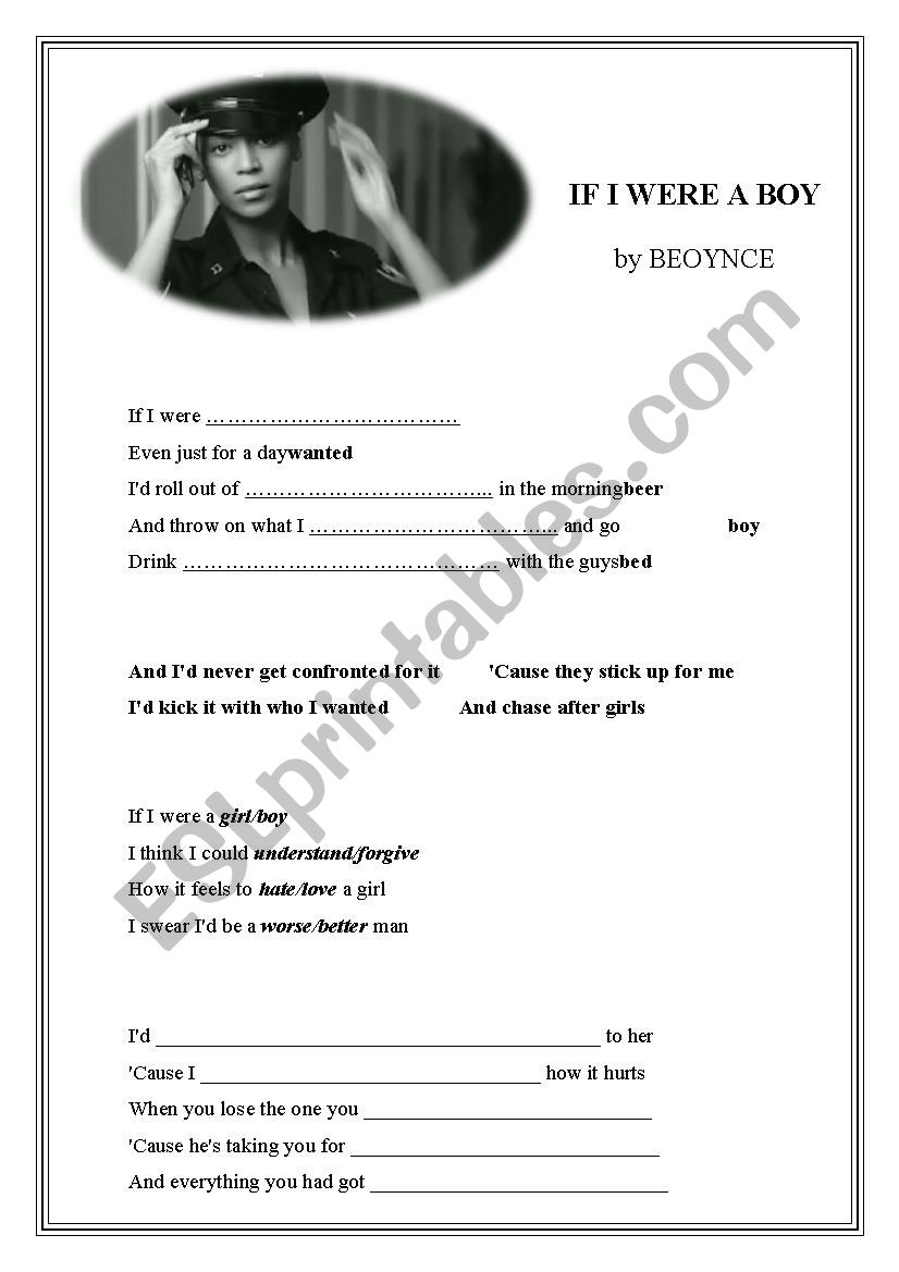 if i were a boy worksheet