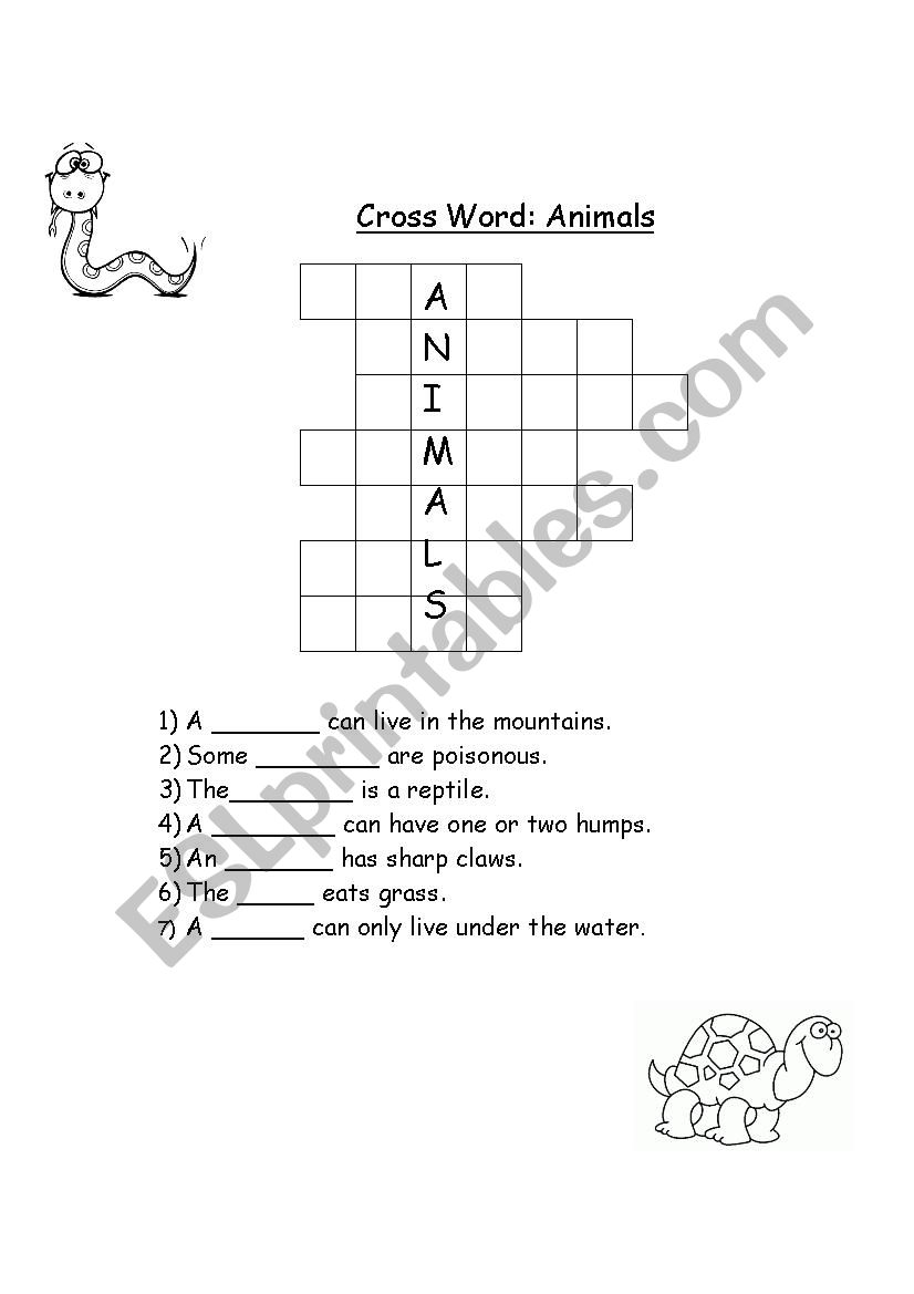 animals crossword worksheet