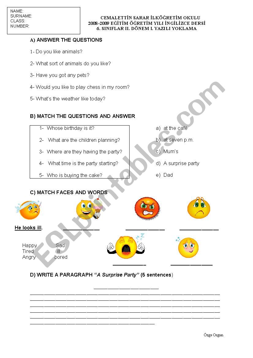 6 grade I. exam worksheet