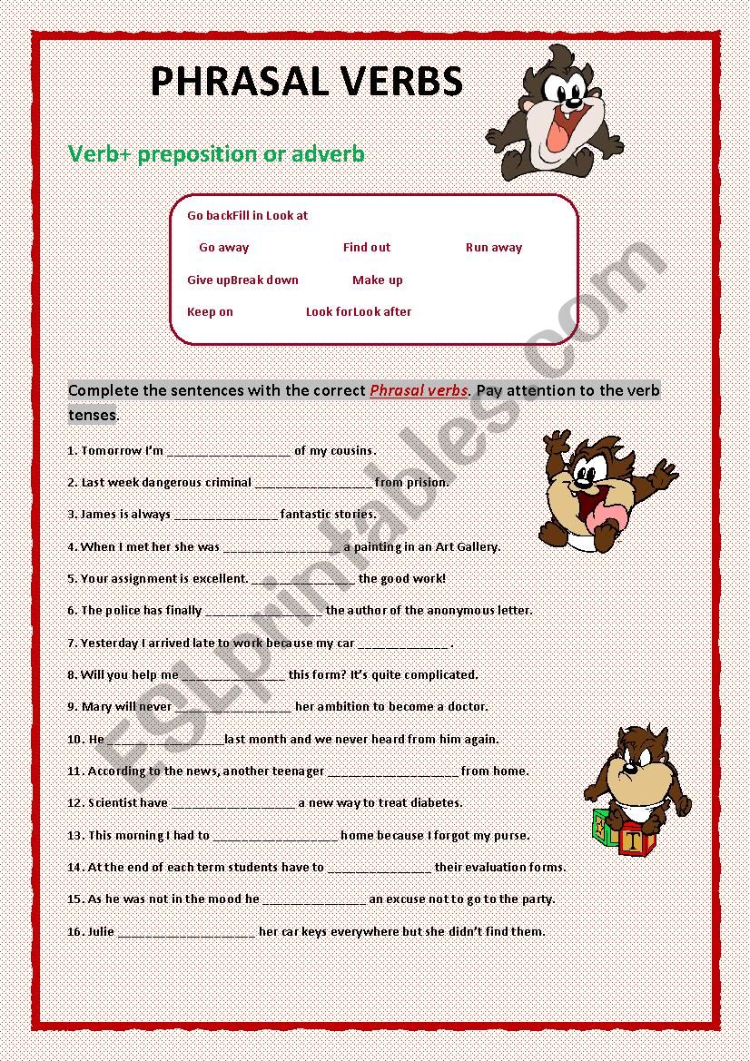 Phrasal verbs worksheet