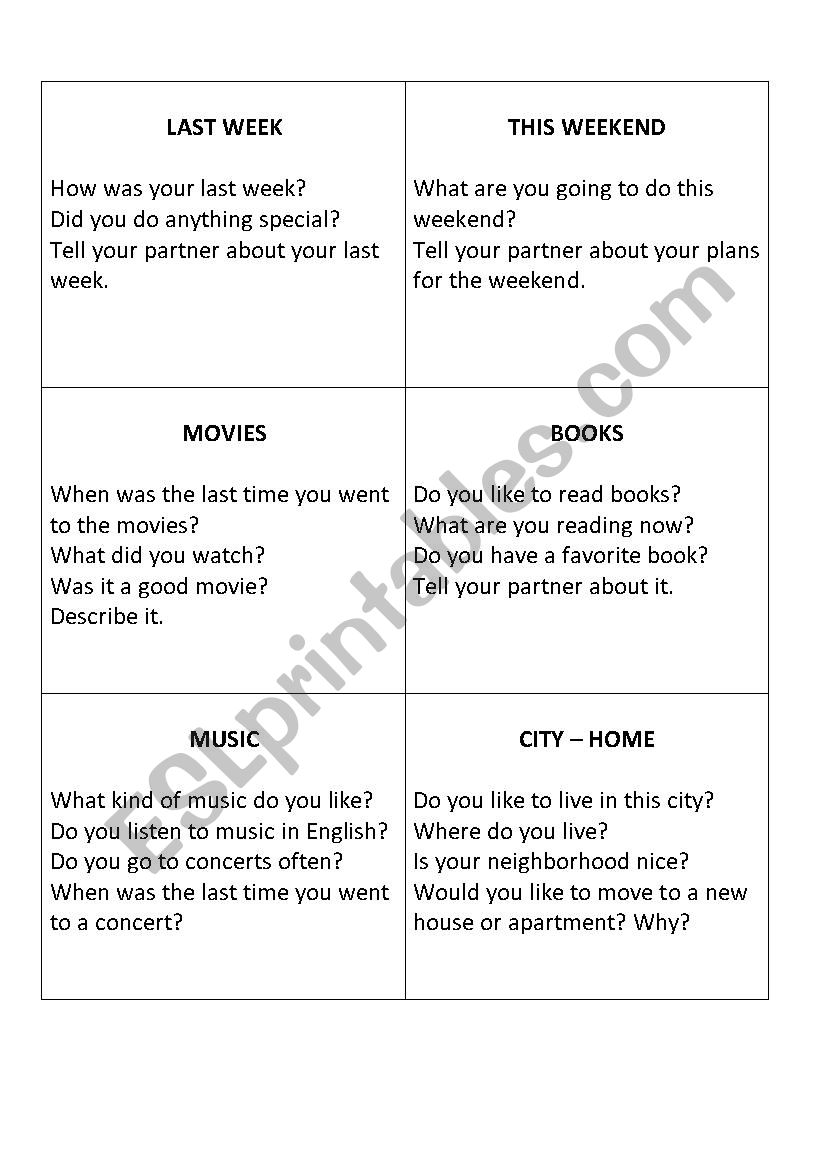 Conversation Cards worksheet