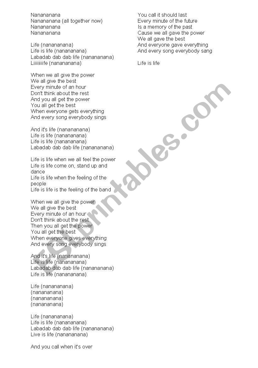song  worksheet