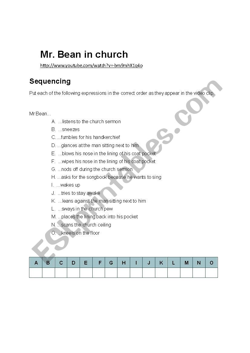 Mr. Bean in church  worksheet
