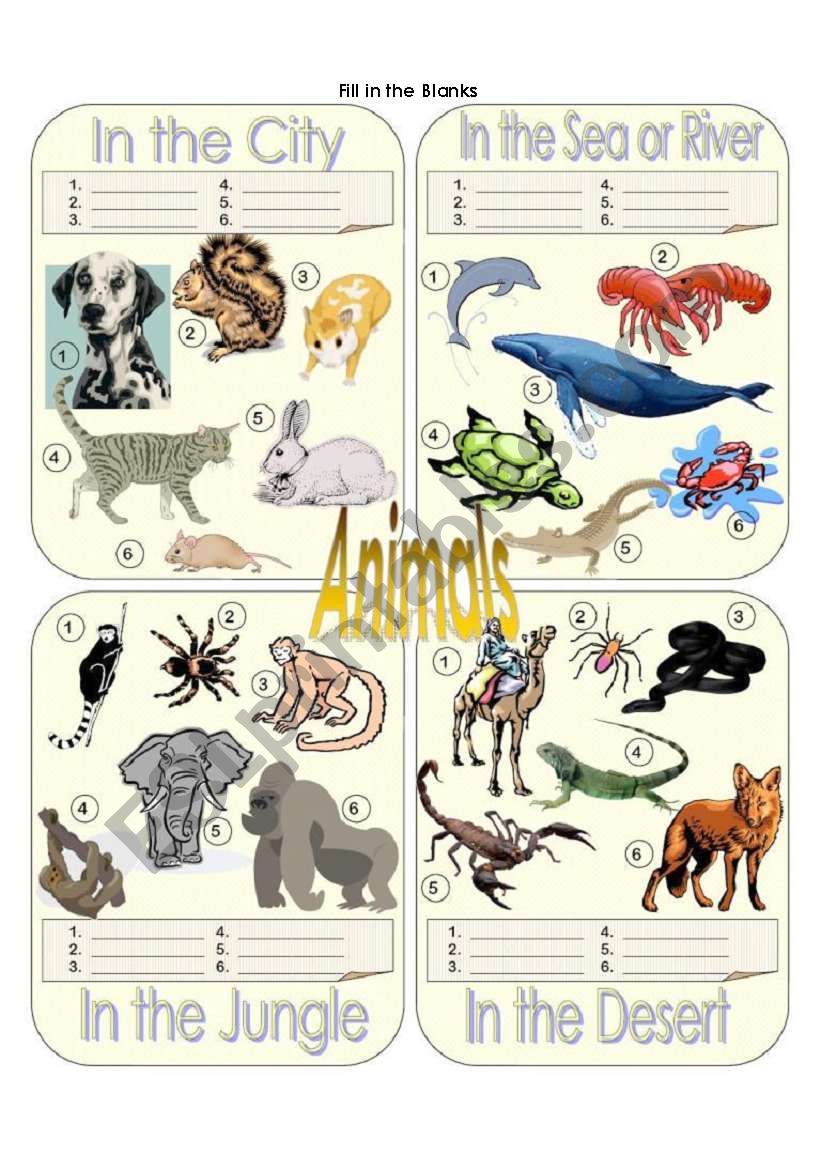 Animals Picture Dictionary Part 1 - Fill in the Blanks