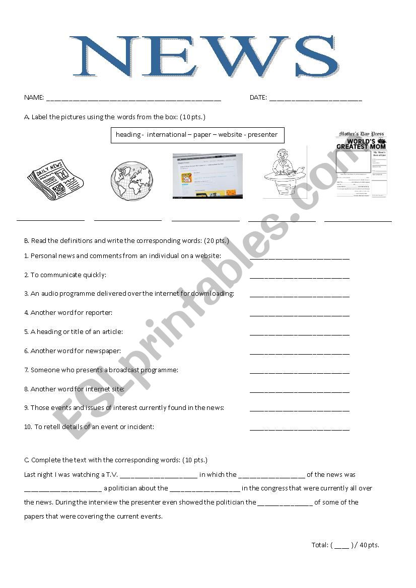 NEWS worksheet