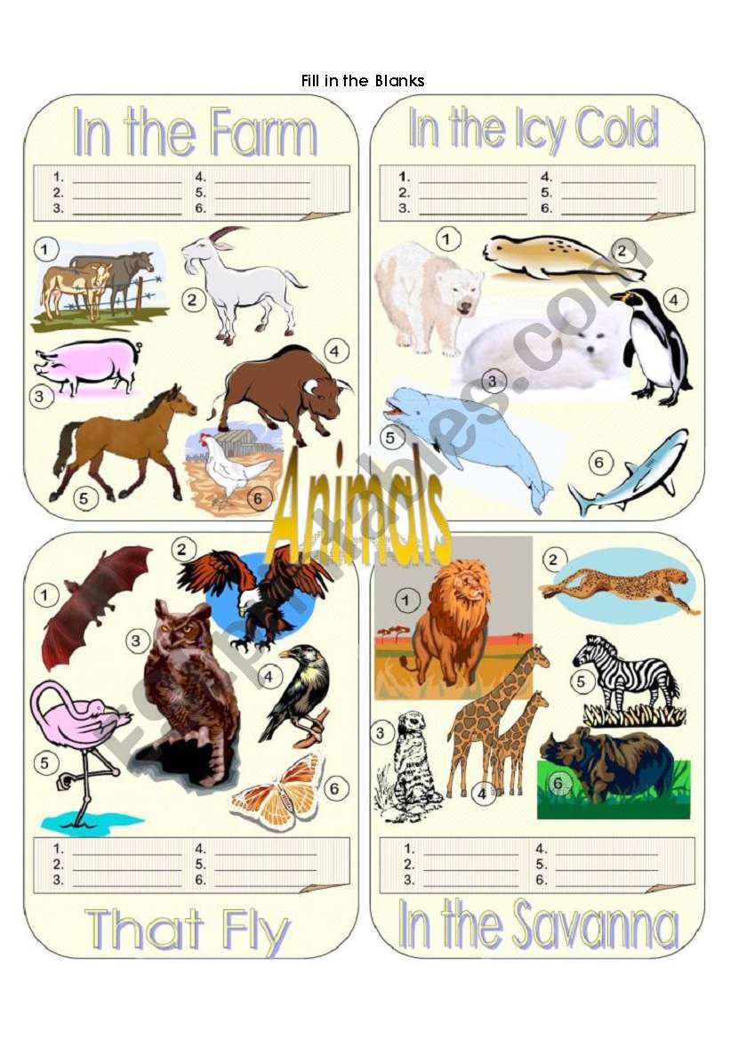 Animals Picture Dictionary Part 2 - Fill in the Blanks