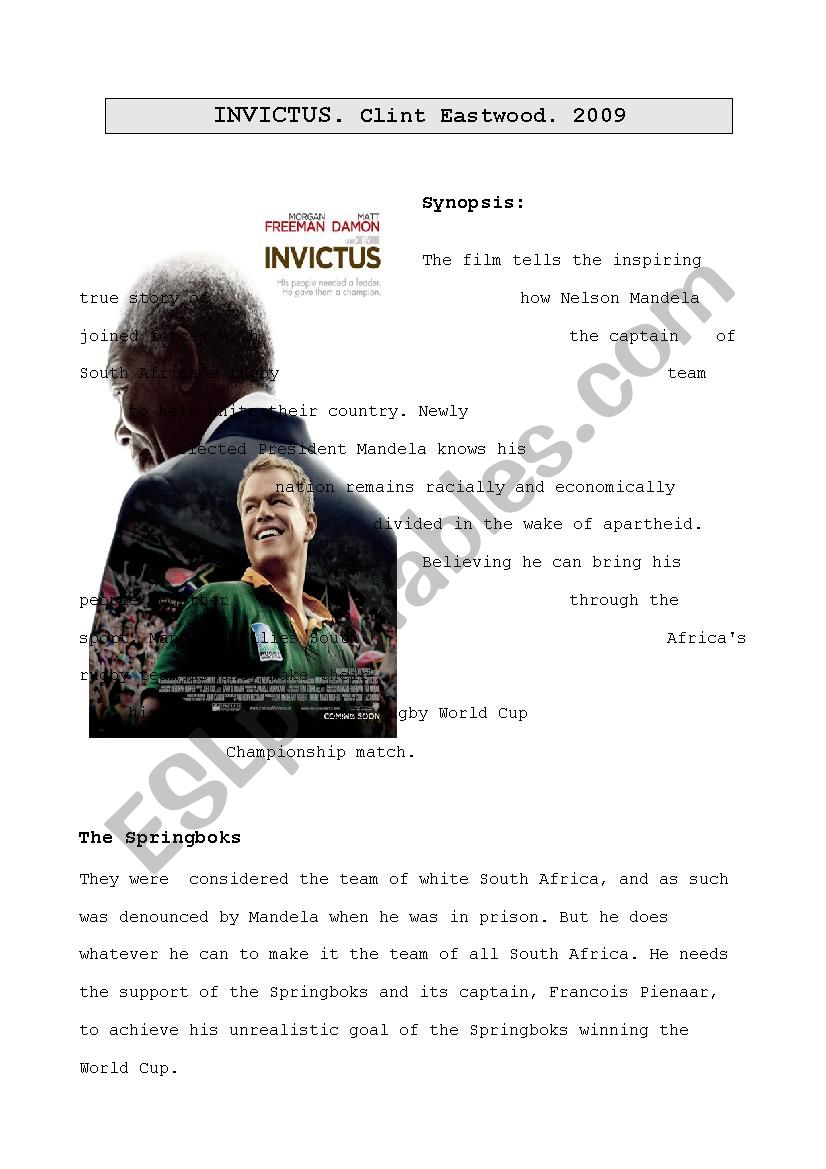 Invictus worksheet