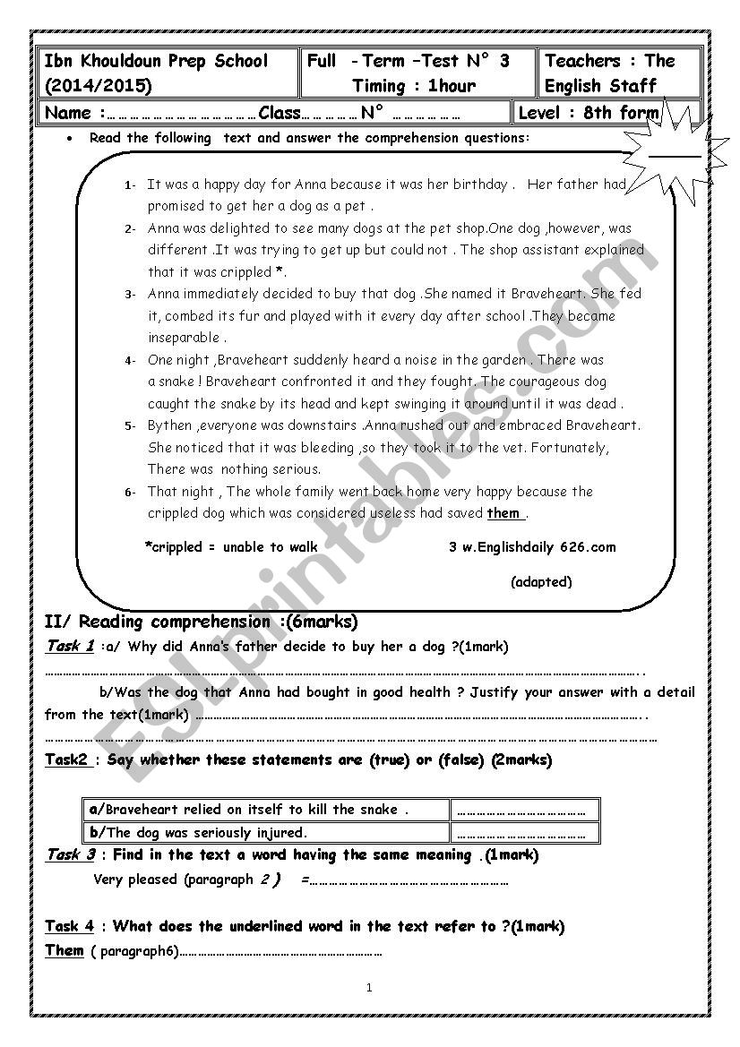 Full term test 3 for 8th form pupils