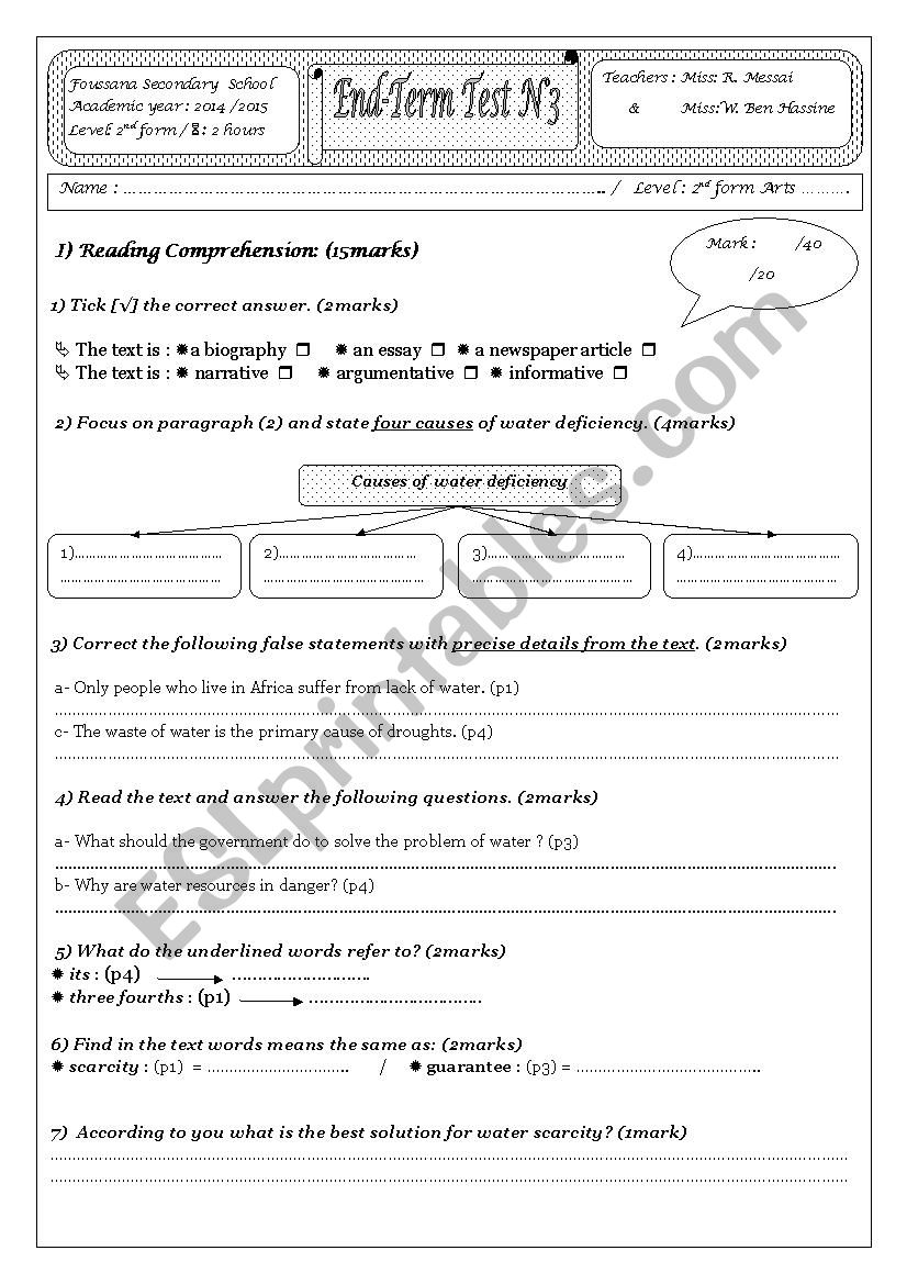 End Term Test N3 worksheet