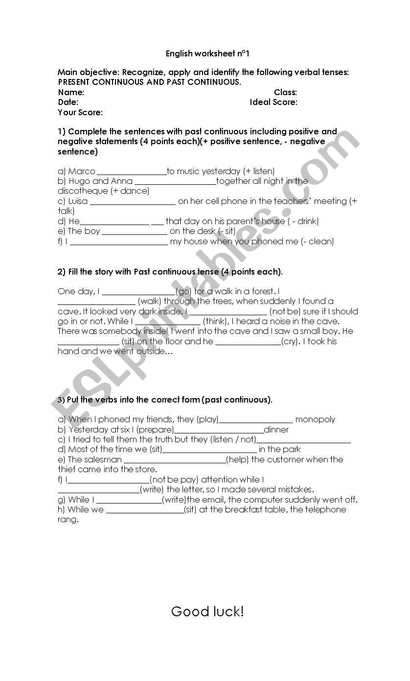 past continuous worksheet worksheet