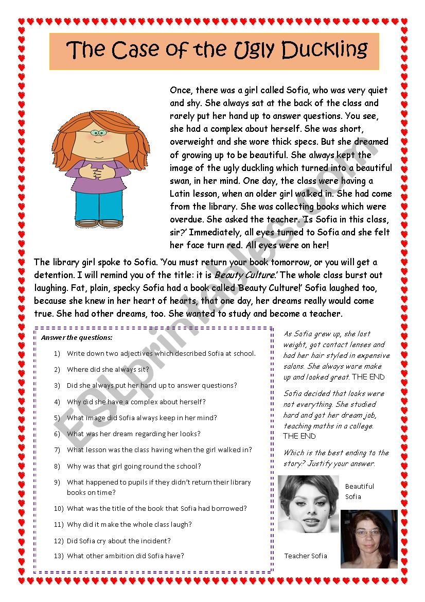 The case of the ugly duckling worksheet