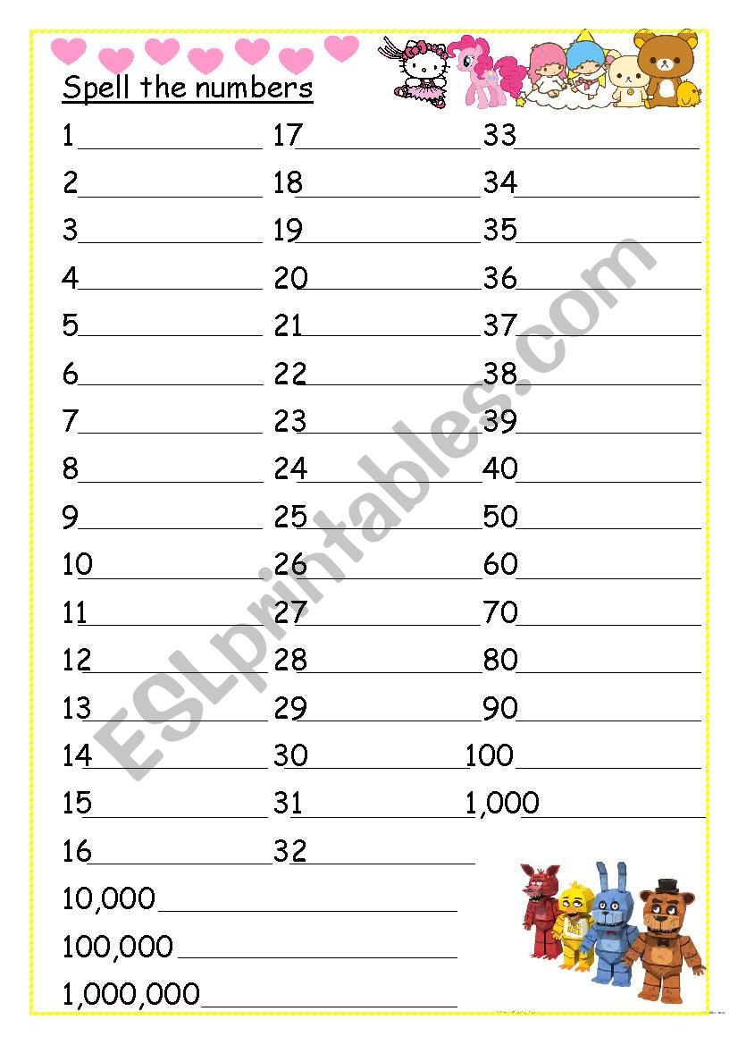 Spelling Number worksheet