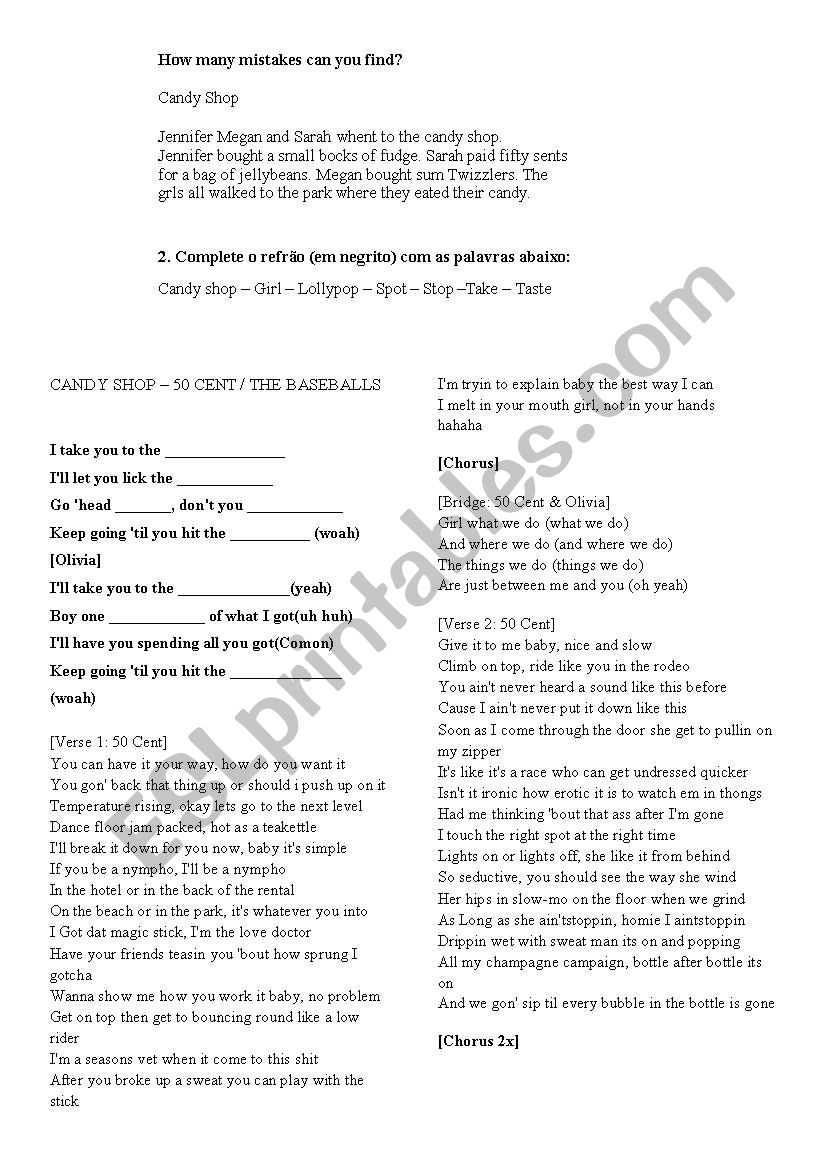 Candy Shop worksheet