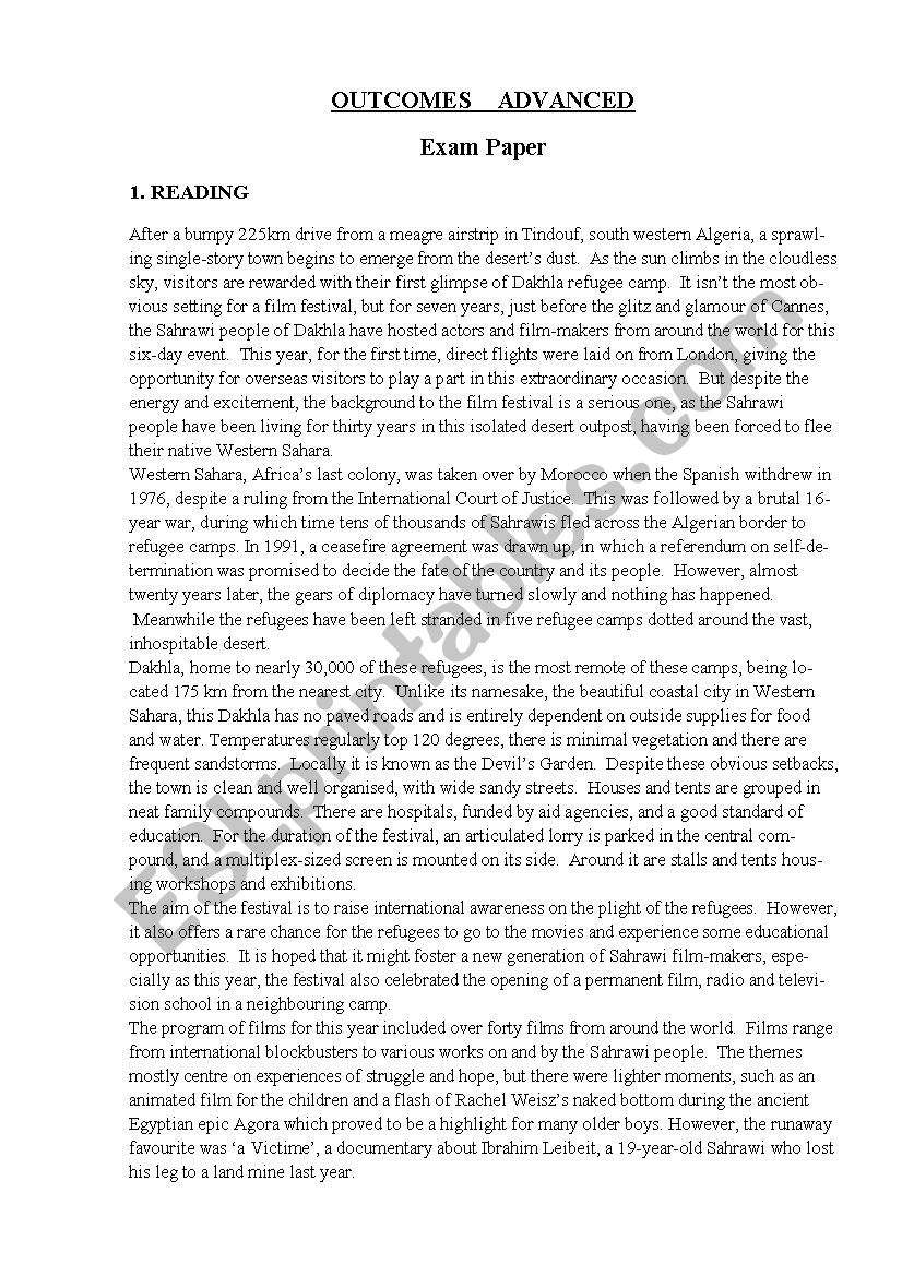 Outcomes worksheet Outcomes worksheet