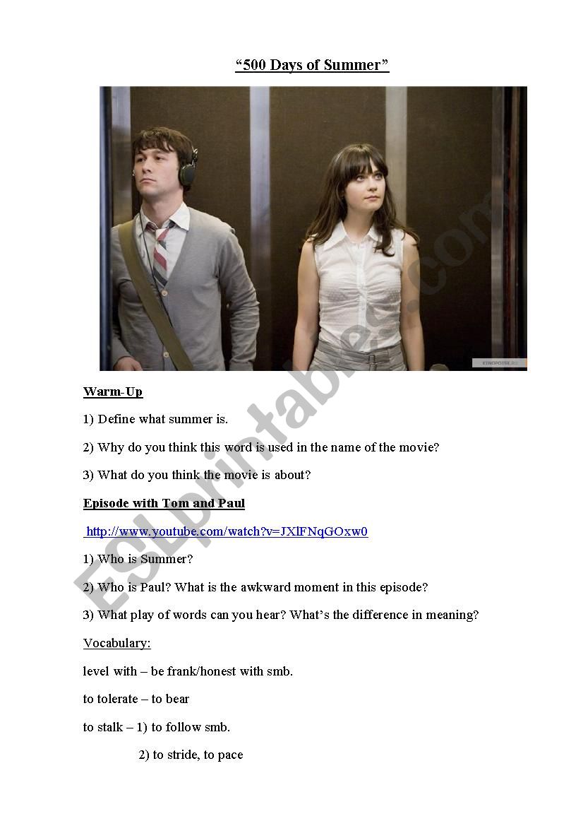 500 Days of Summer worksheet