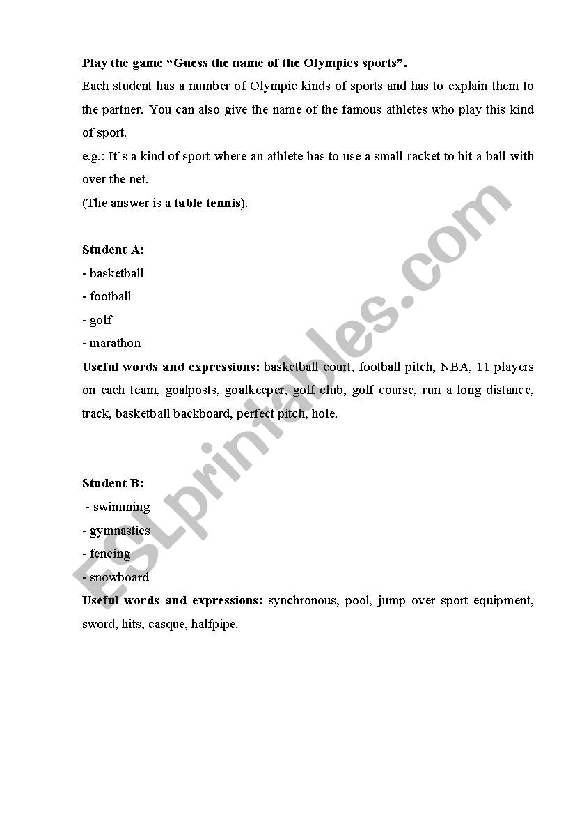 Olympic Games worksheet