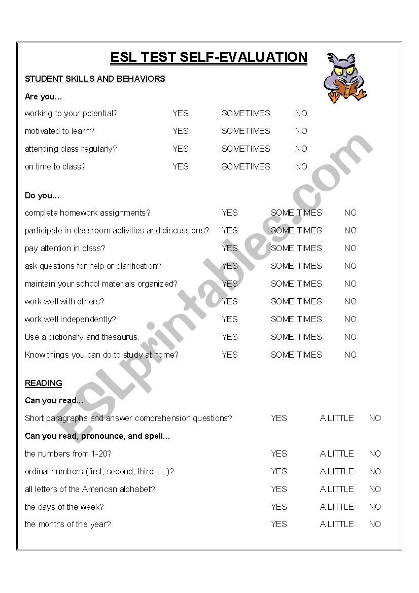 Beginner-Level ESL Test Self-Evaluation