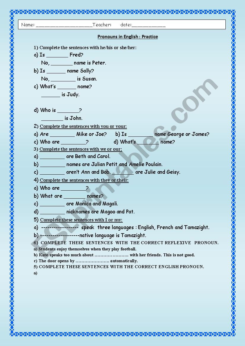 possessive pronouns worksheet