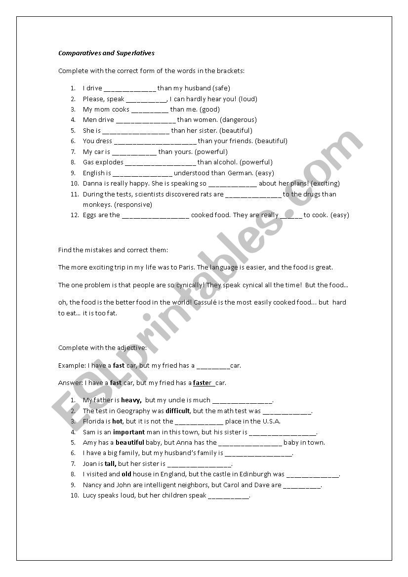 Comparatives and Superlatives worksheet