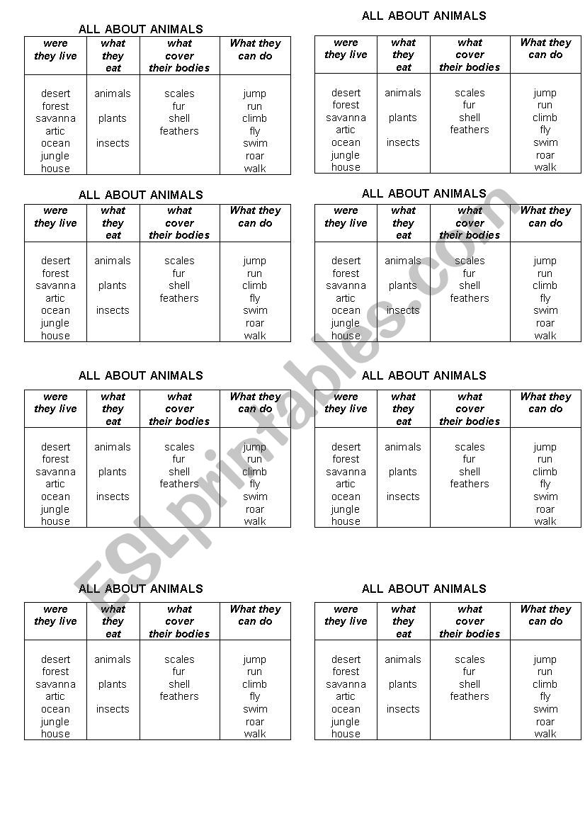 ALL ABOUT ANIMALS II worksheet