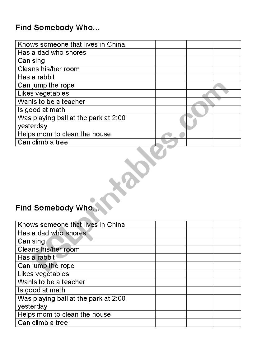 Find Somebody Wh1 worksheet