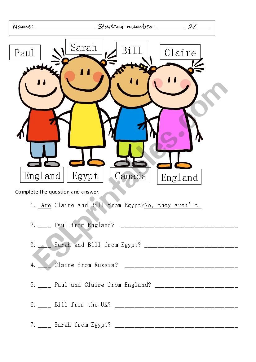 Where are you from? worksheet