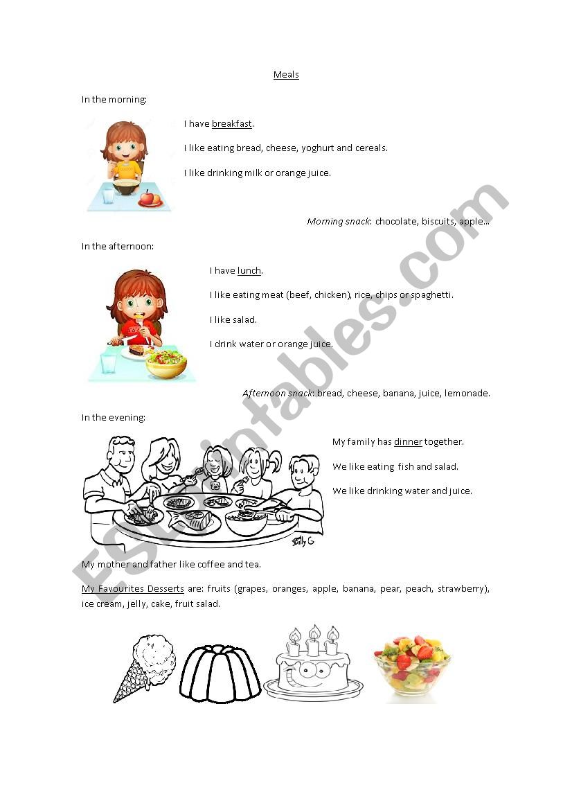 Food and meals worksheet