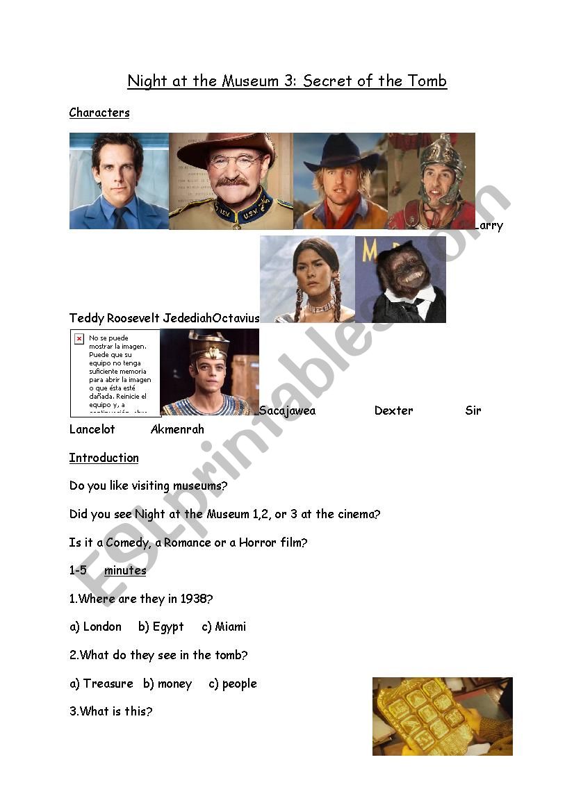 Movie worksheet: Night at the museum 3