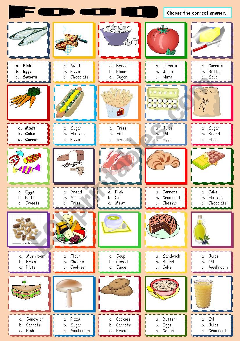 FOOD MULTIPLE CHOICE worksheet