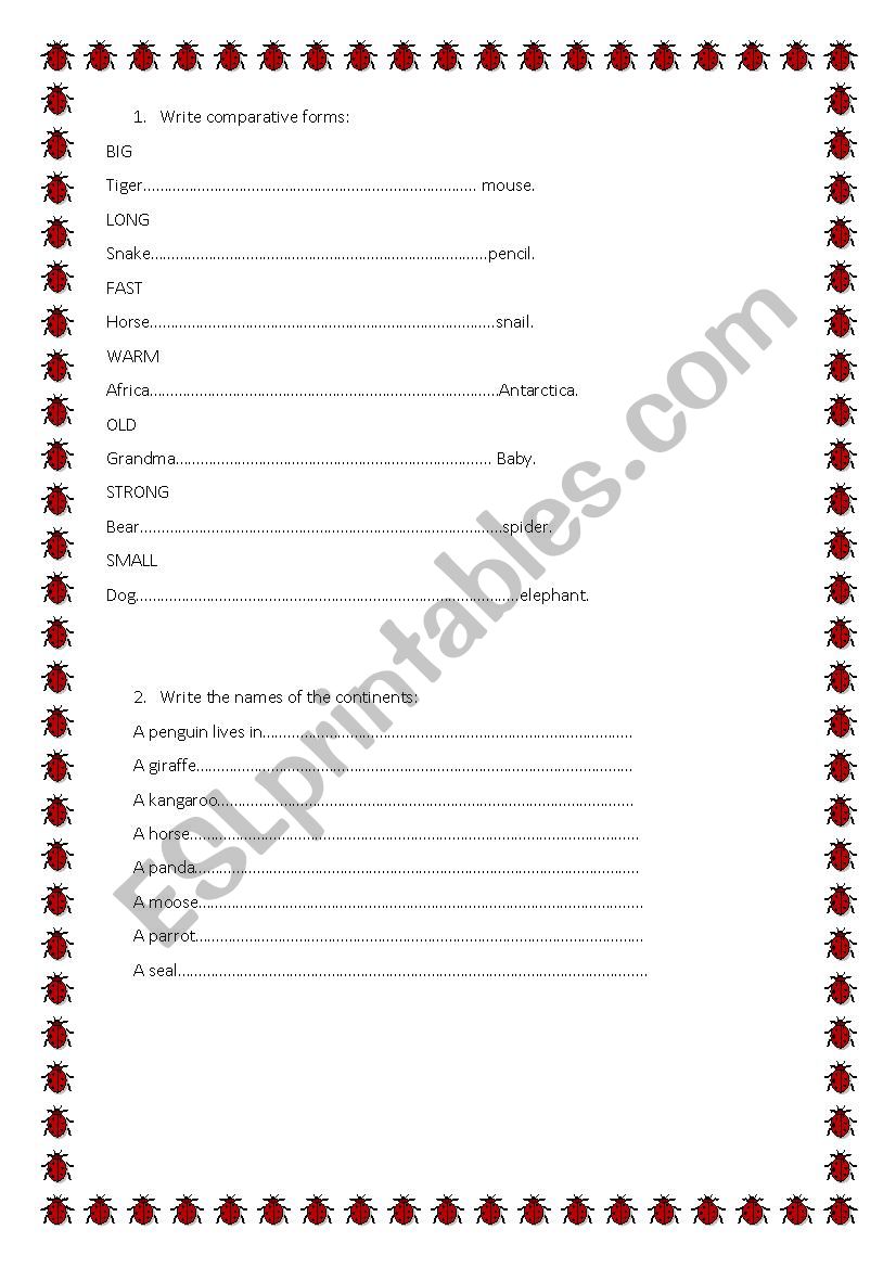Continents worksheet