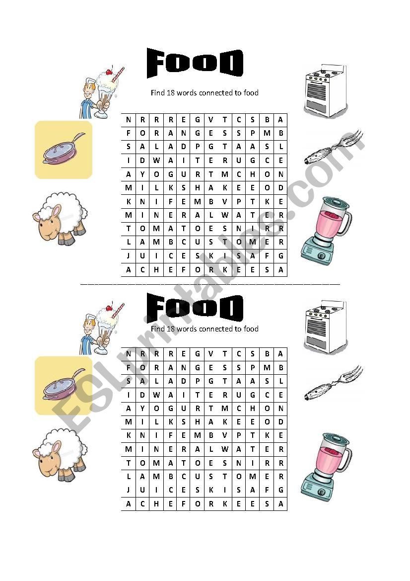 food wordsearch  worksheet