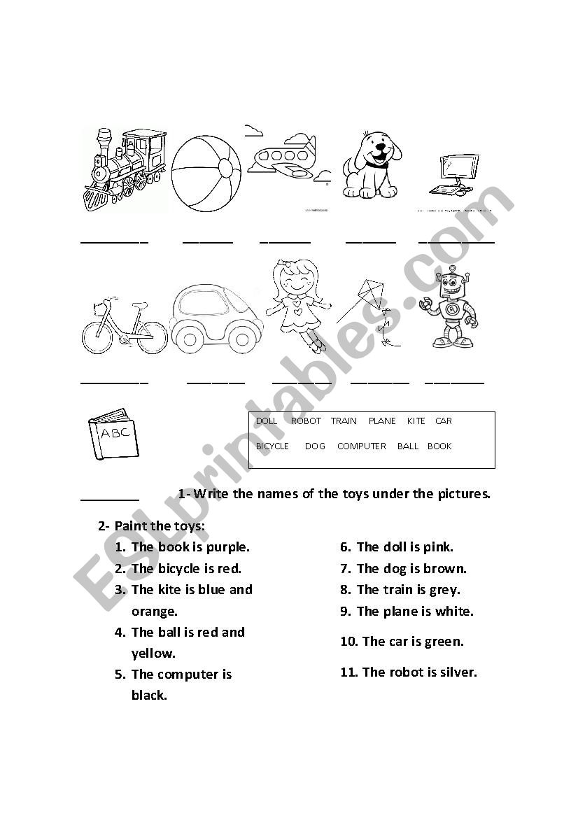 toys and colours worksheet