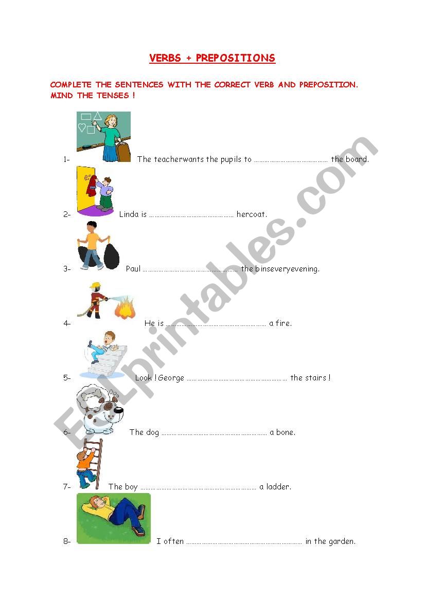 VERBS + PREPOSITIONS WORKSHEET