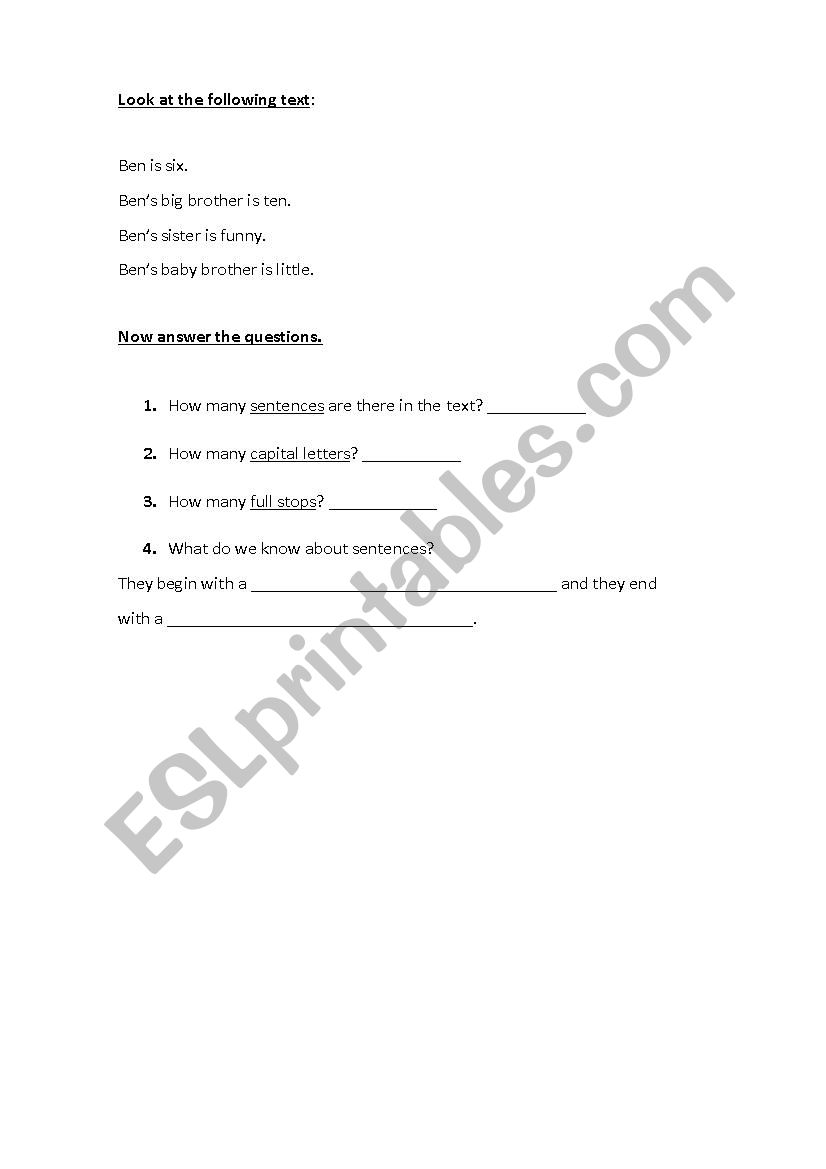 Sentences worksheet