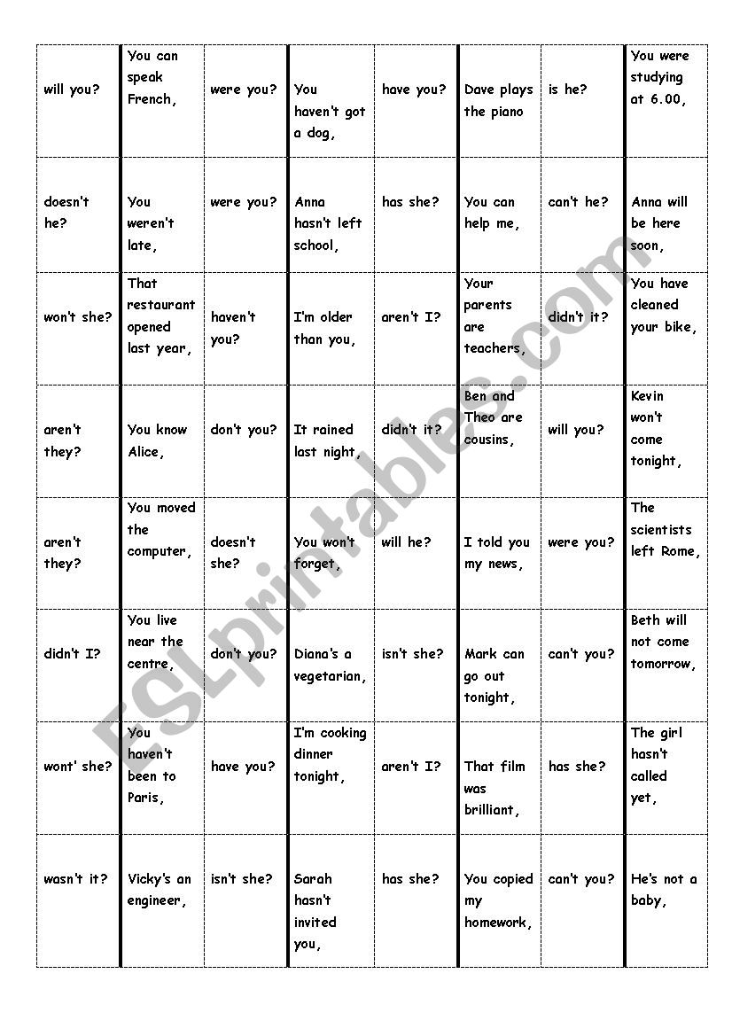 You play domino, dont you? worksheet