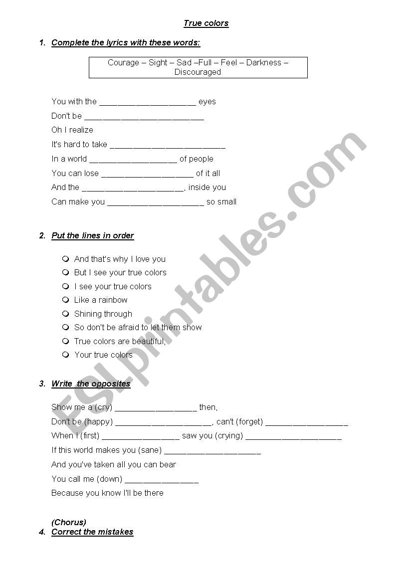 True colors by Phil Collins worksheet