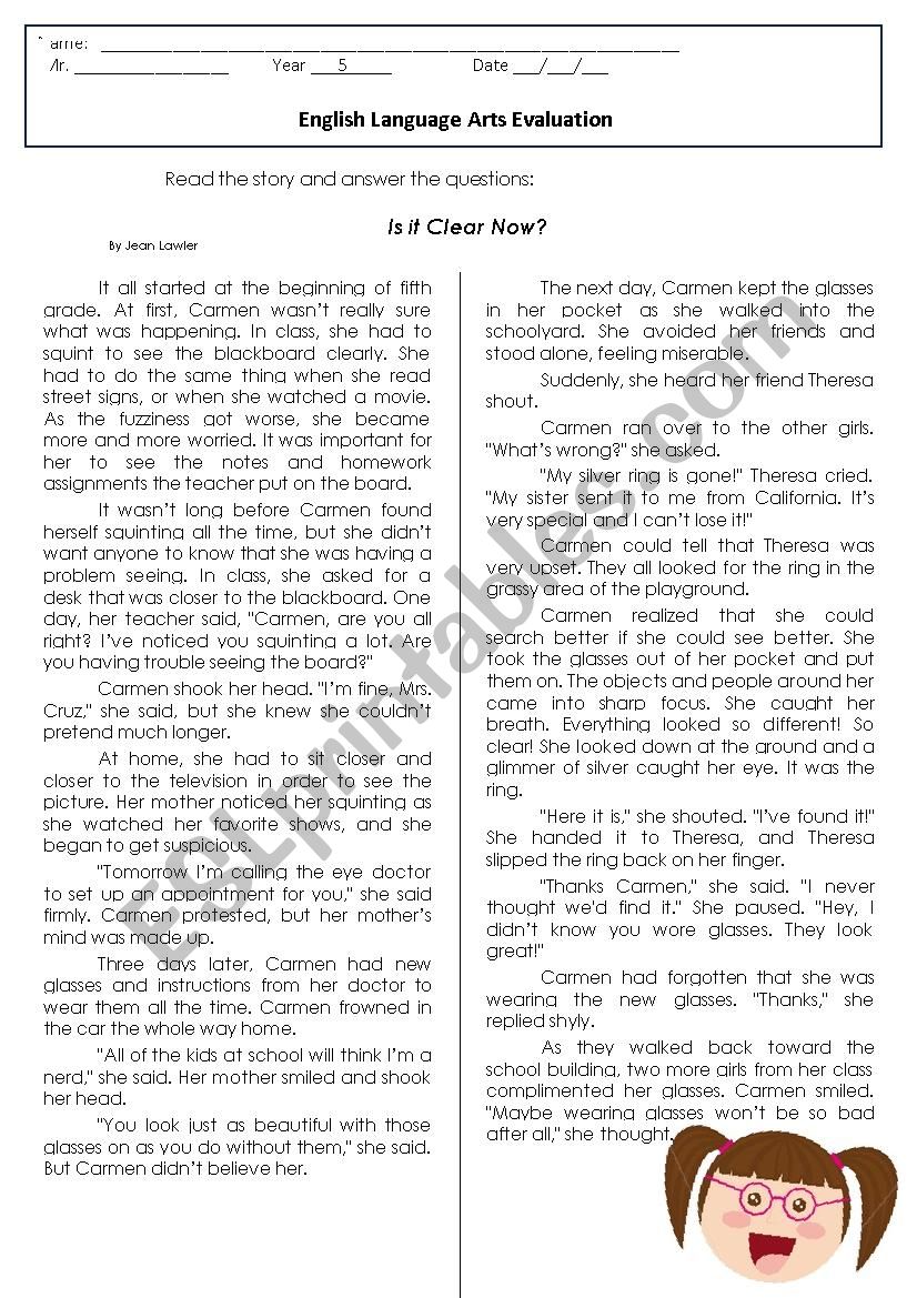 English Exam Y5 worksheet