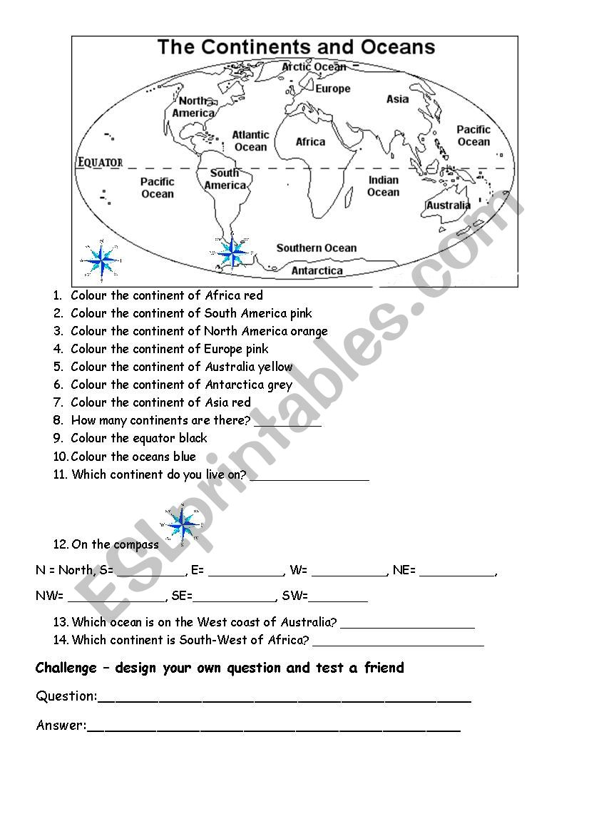 Continents  worksheet