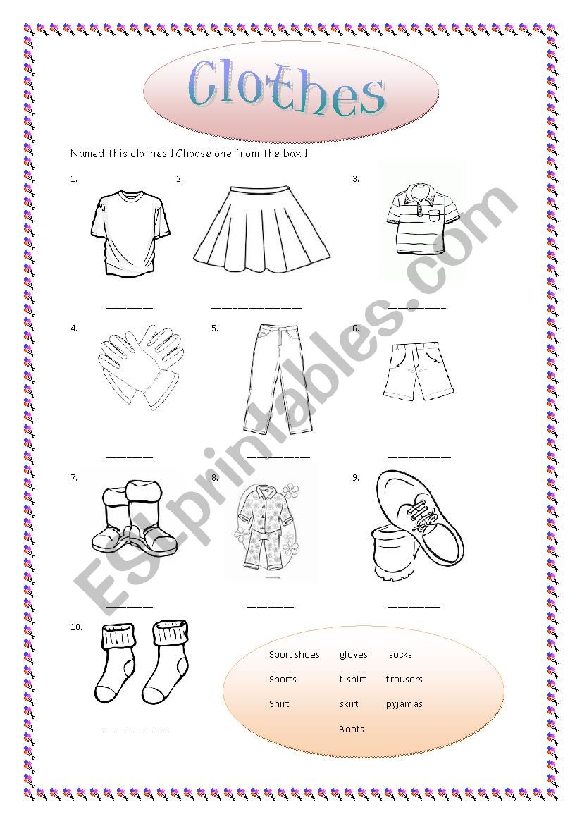 Named the clothes worksheet
