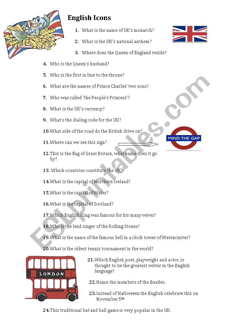 English Icons  worksheet