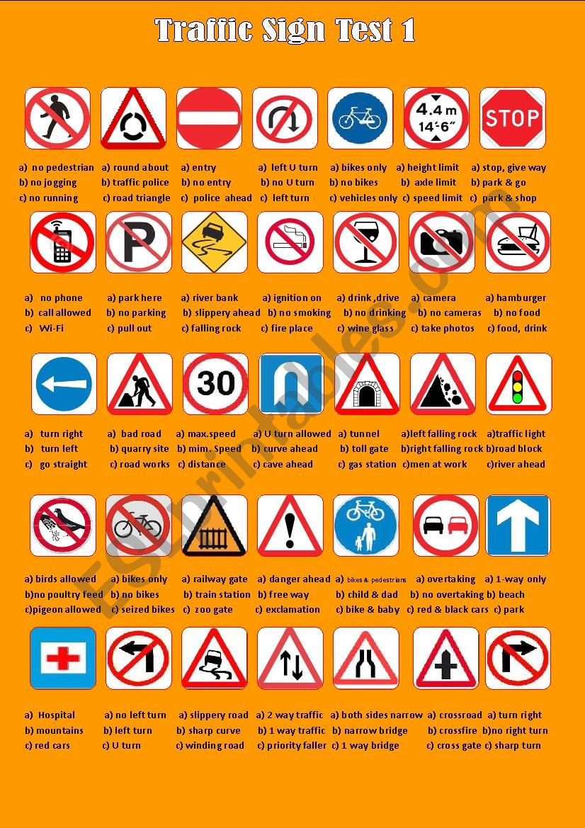 Printable Traffic Sign Test