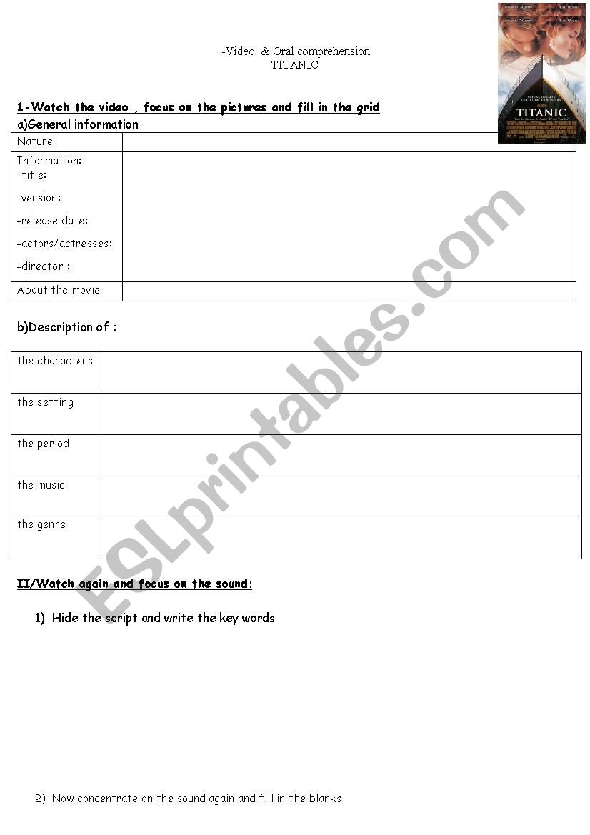 Trailer-Titanic worksheet