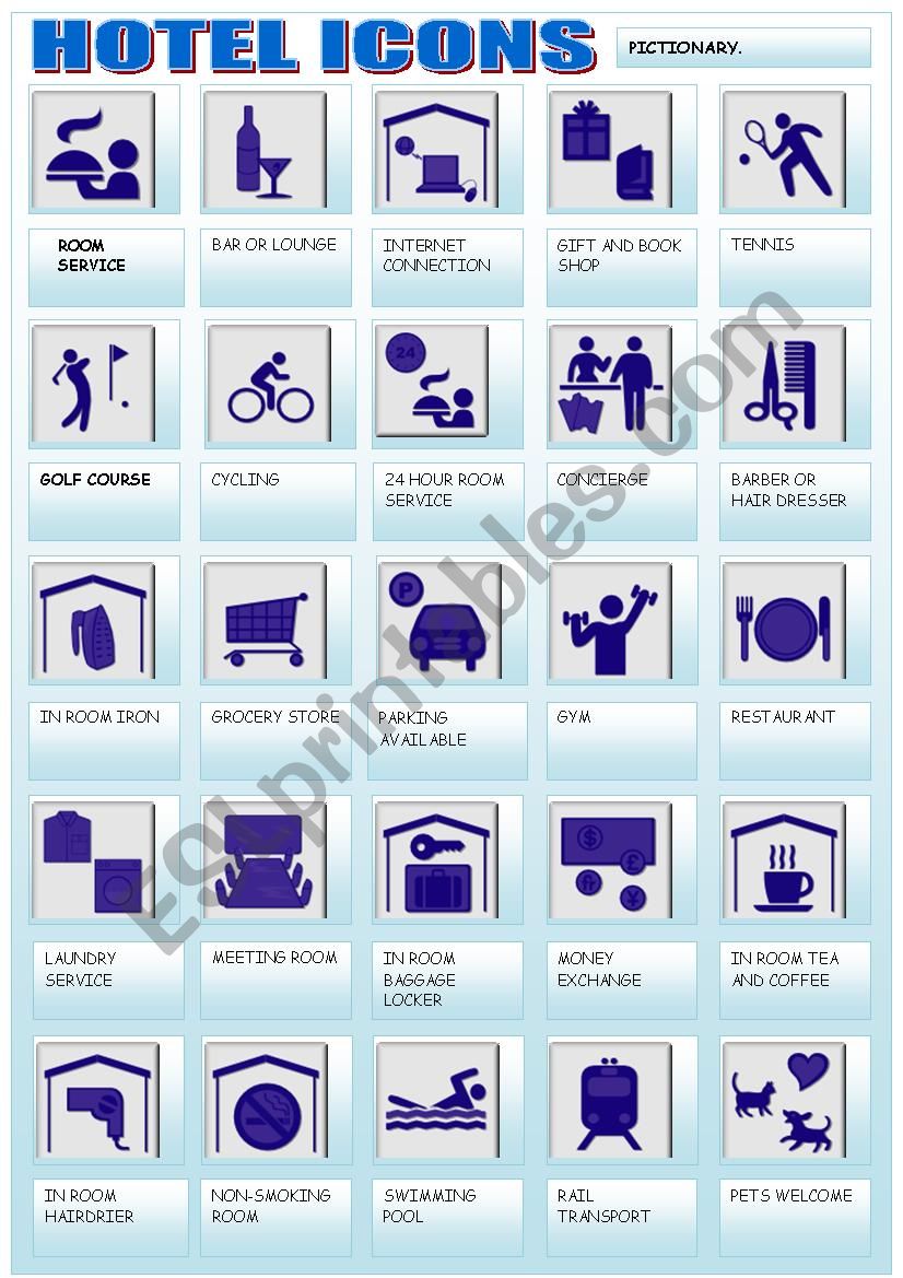 HOTEL ICONS PICTIONARY worksheet