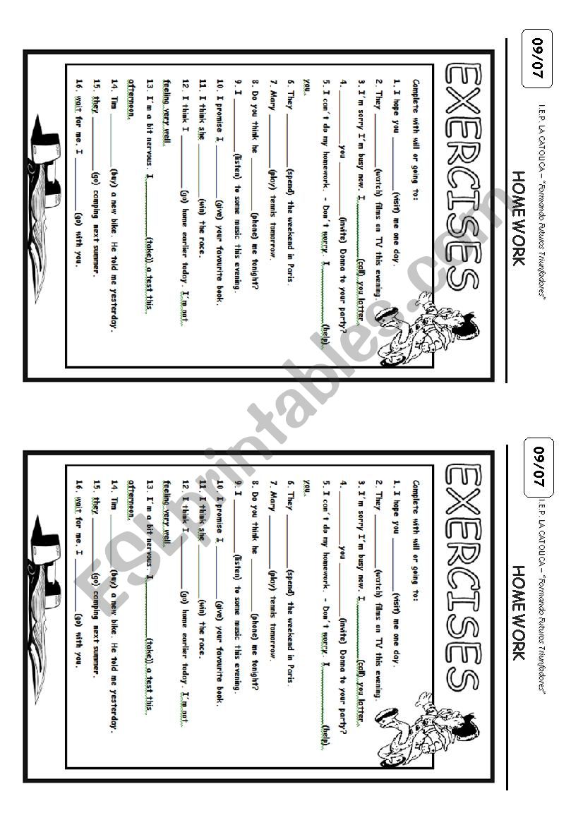 BE GOING TO - WILL worksheet