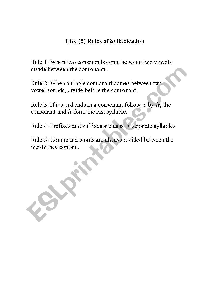 Syllabication worksheet