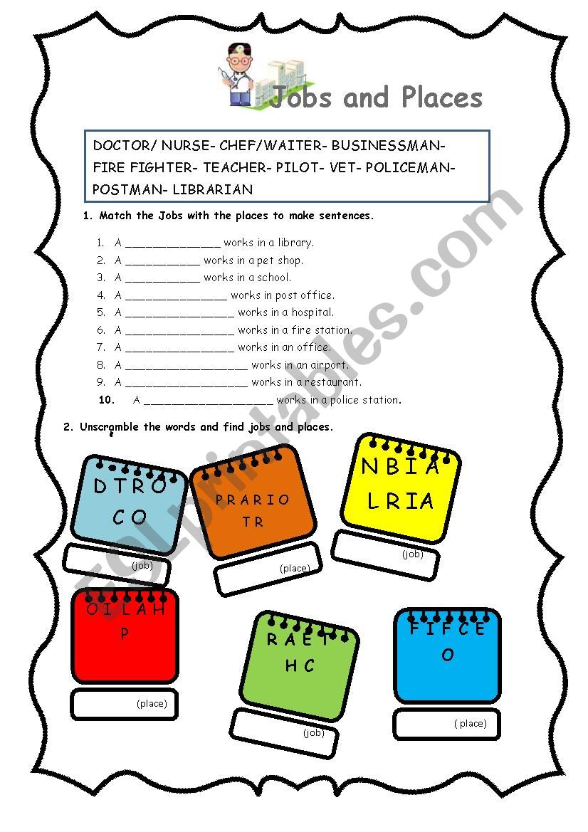 Â´JOBS AND PLACESÂ´ worksheet