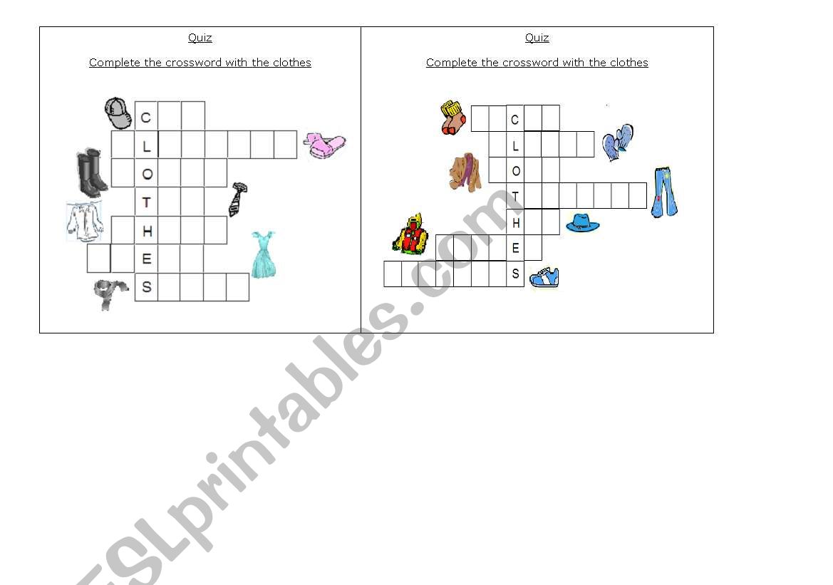 Clothes Crossword worksheet